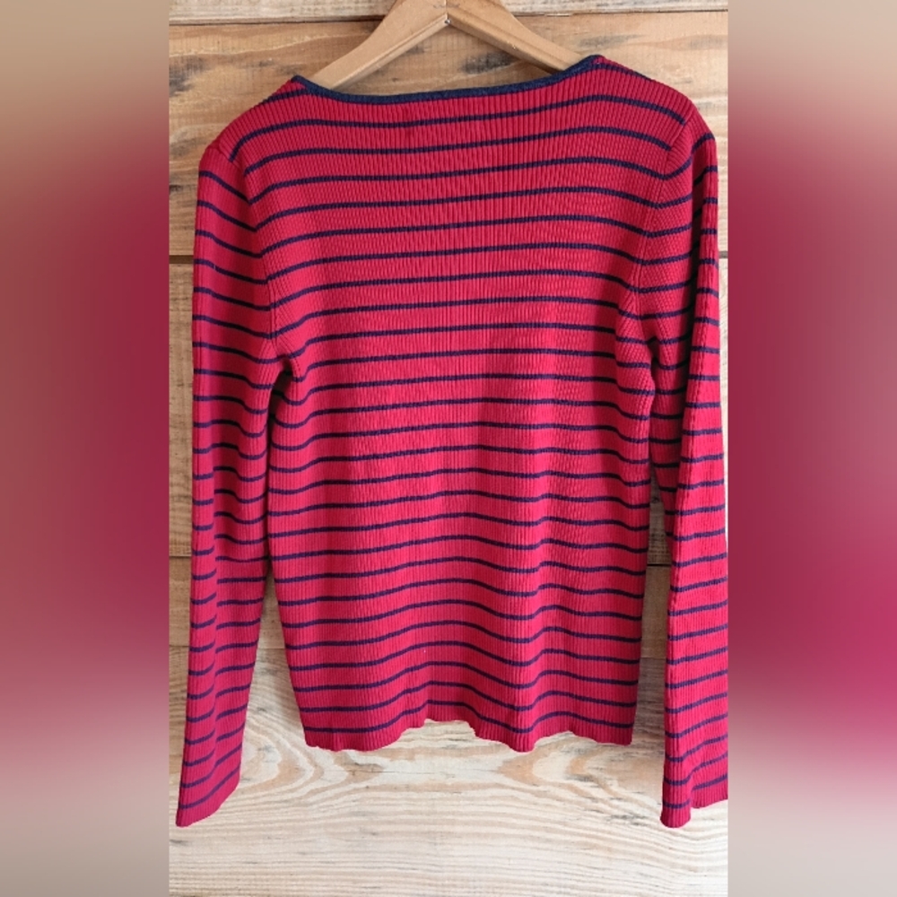 Lauren Ralph Lauren Red and Navy Blue Striped Sweater Size Large - Picture 5 of 5